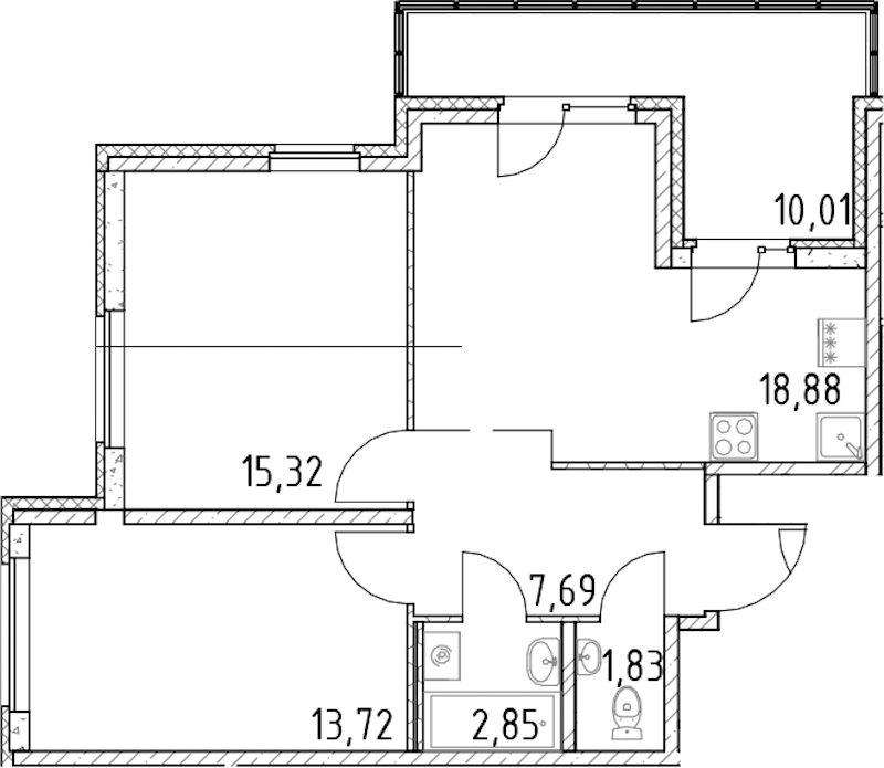 2-комнатная квартира 60.29 м², 12/23 эт., ЖК «Город Первых»